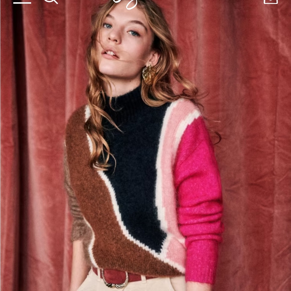 Sézane Colorblock Mohair Sweater in Pink, Brown, Black and Cream